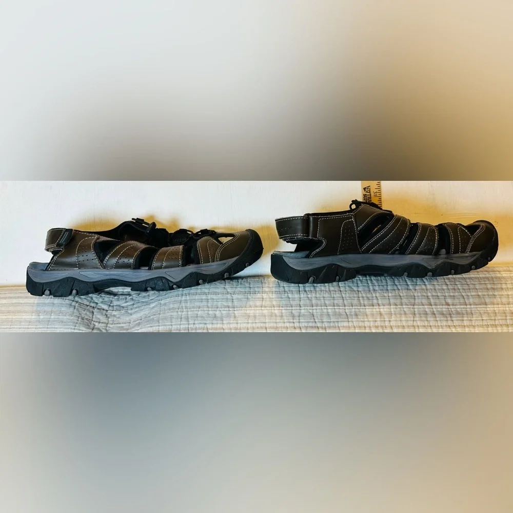 Eddie Bauer Stewart Men’s Sz12M Hiking Sport Sandals Brown Leather Trail Outdoor